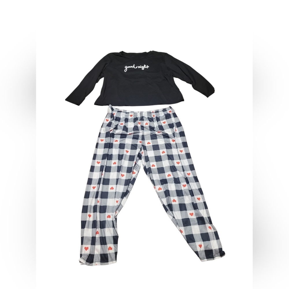 Kids Black and White Pajama Set with Red Hearts
